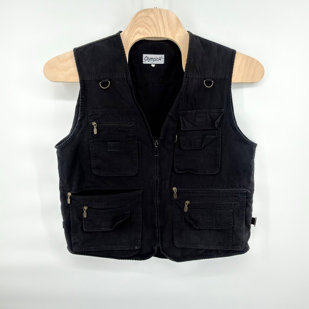 OlympinA Mens XXXL Black Cotton Multi Pocket Cargo Utility Tactical Fishing Vest